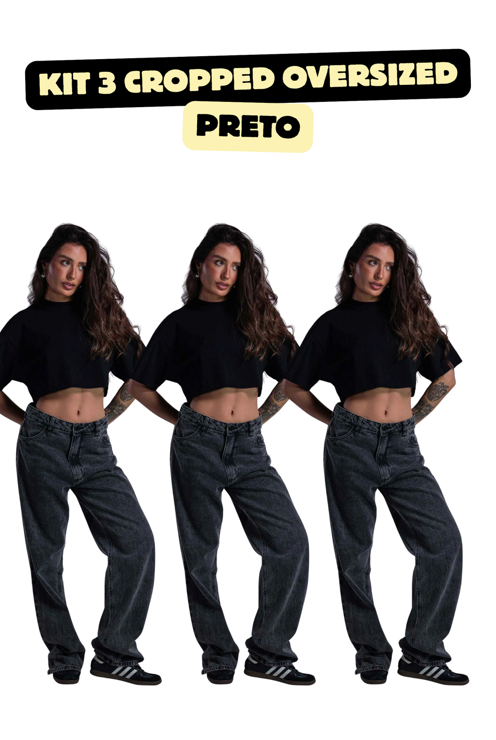 Kit 3 Cropped Feminino Oversized Signature 300