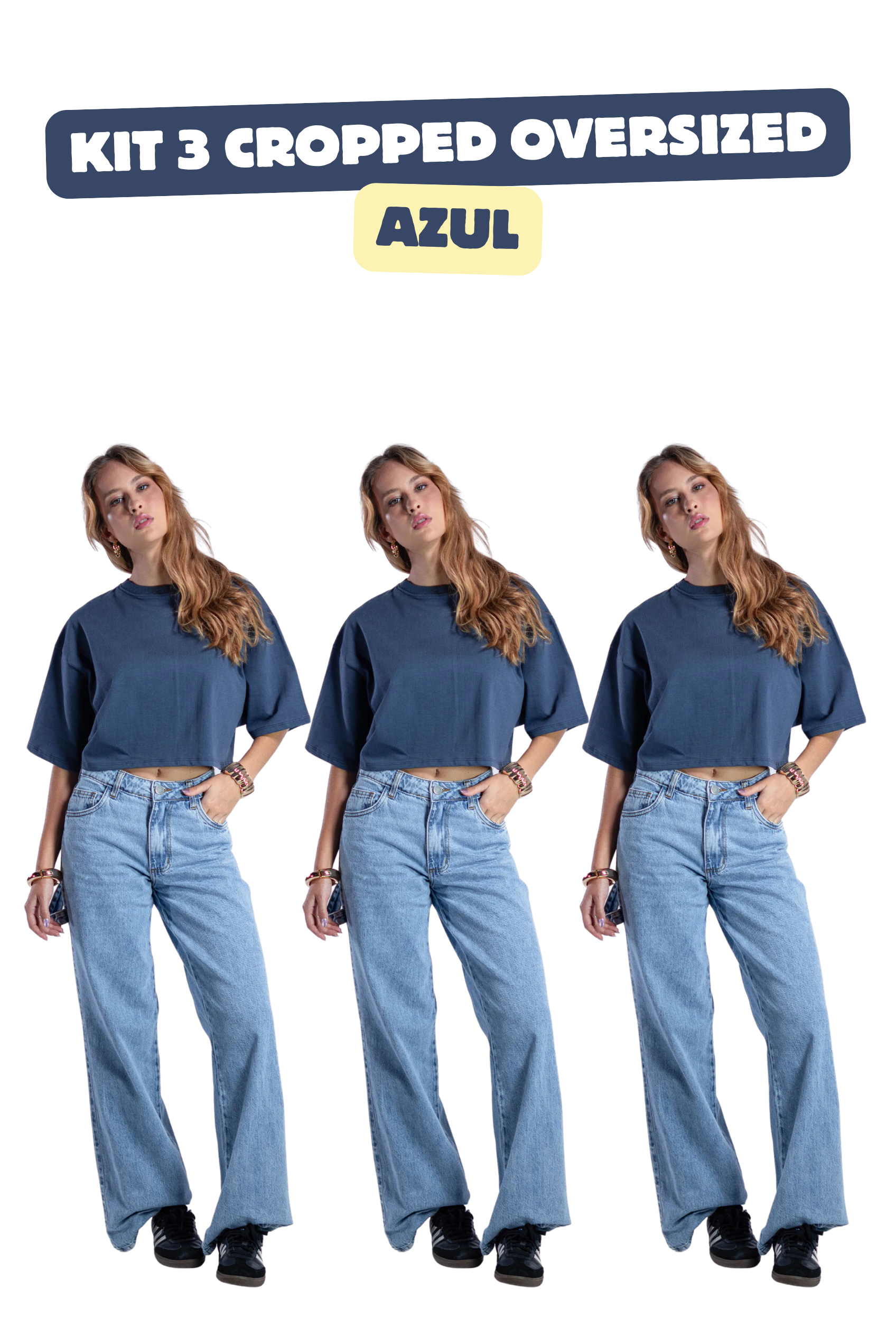 Kit 3 Cropped Feminino Oversized Signature 300
